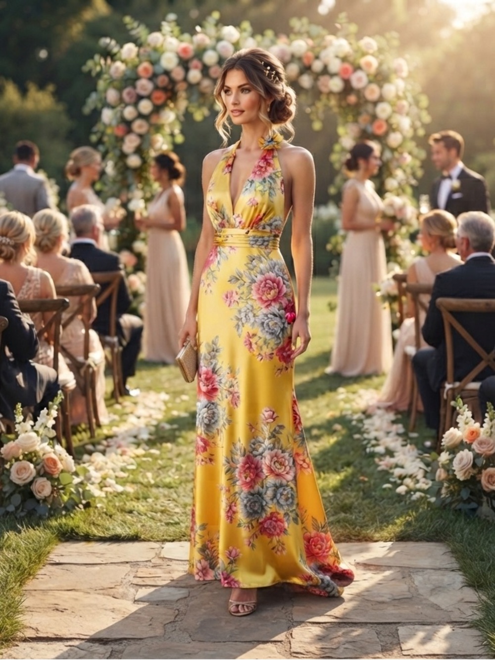 Teeze Me Yellow Floral Halter Maxi Dress